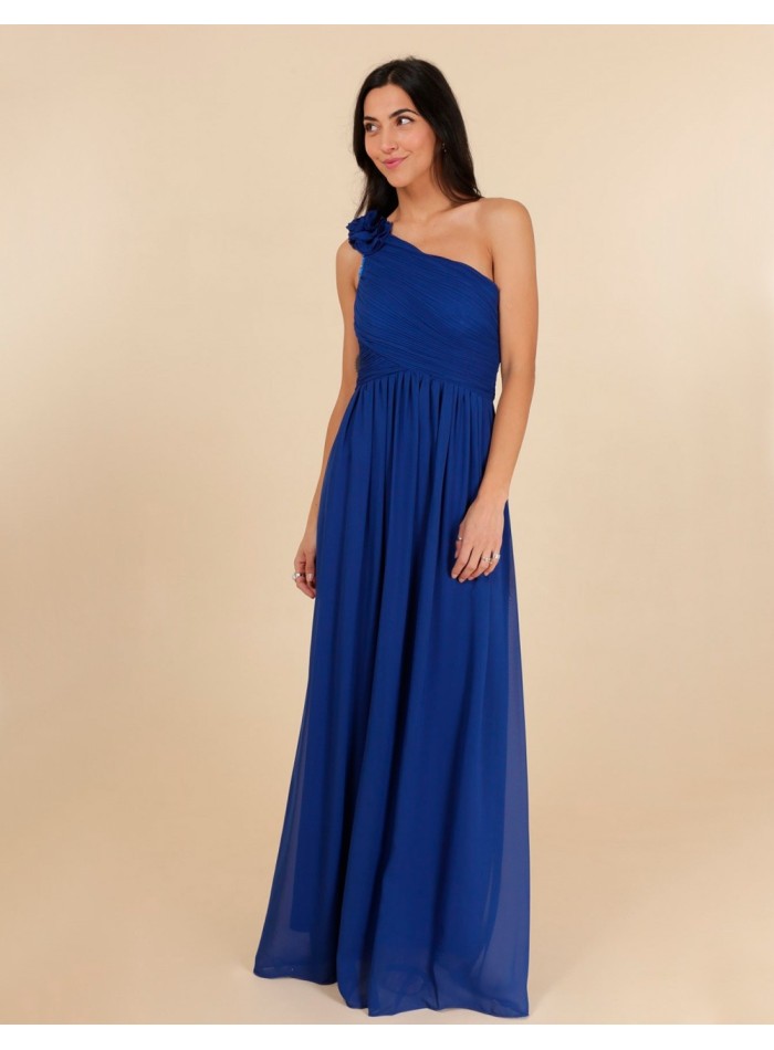 Evening dress with asymmetrical neckline