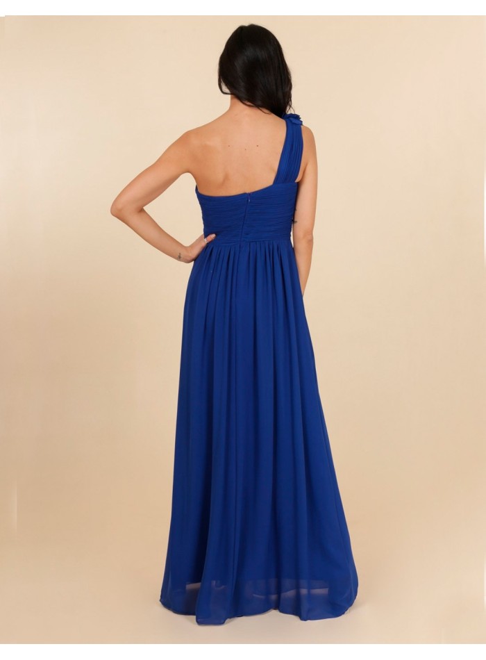 Robe longue de fête avec encolure asymétrique