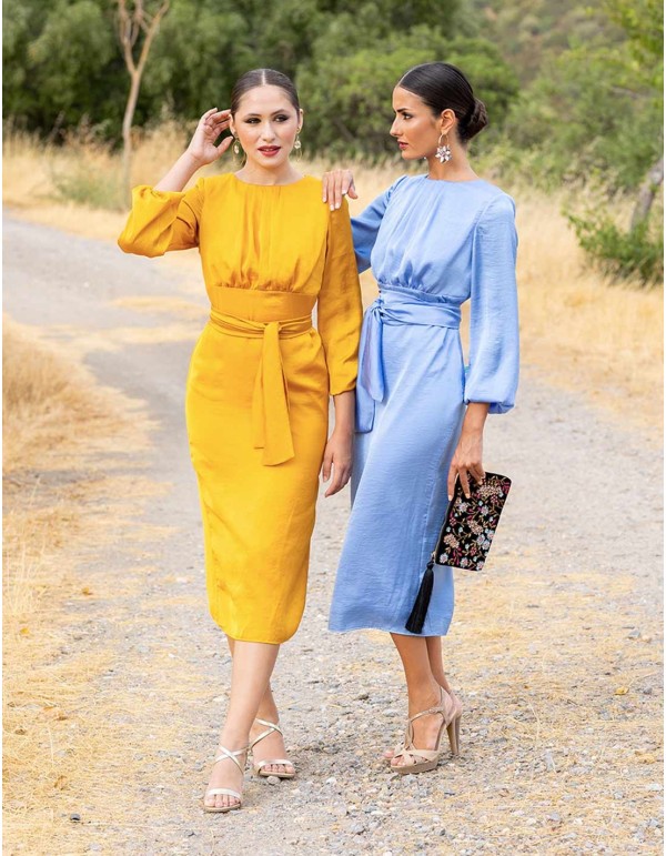 Vestido midi de fiesta con hombrera y lazada 2