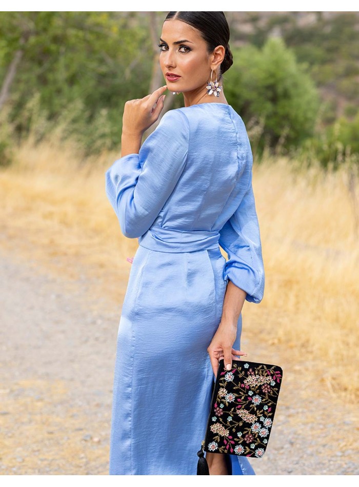 Midi party dress with shoulder strap and bow at the waist by Rosas Rosas