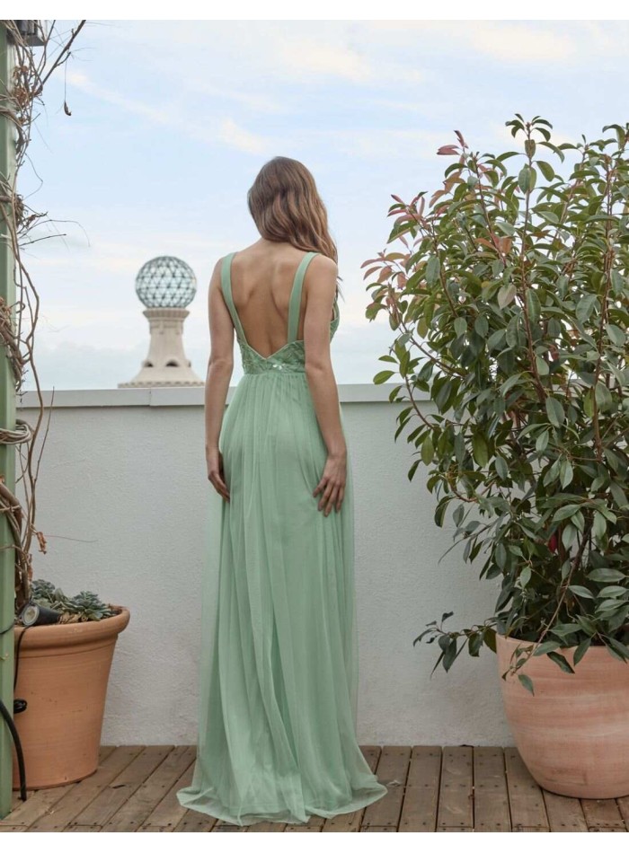 Vestido largo de fiesta con escote en V y falda...