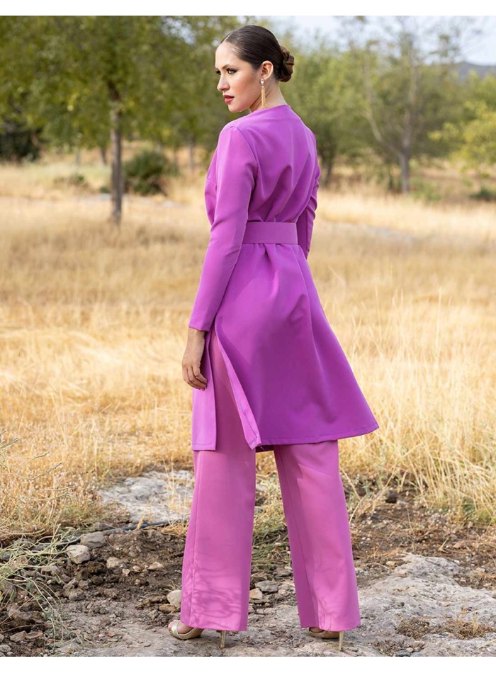 Conjunto de fiesta de levita y pantalón campana en color rosa