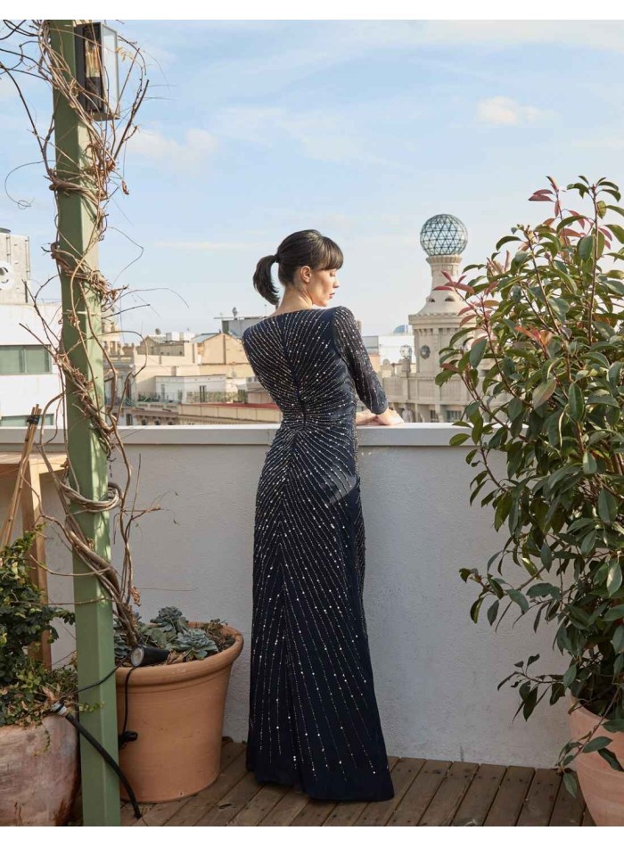 Vestido de fiesta largo con nudo central y...