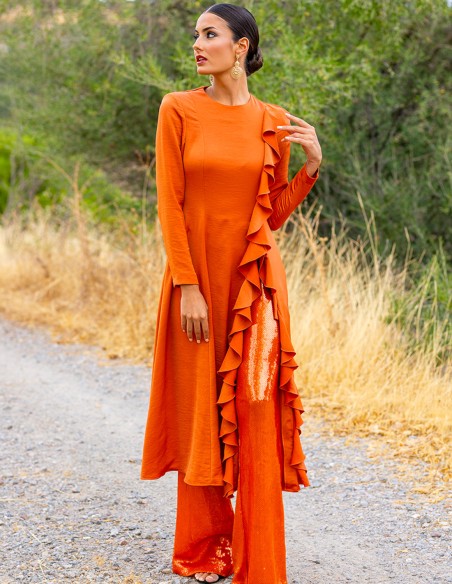 Conjunto de fiesta con túnica y pantalón largo de lentejuelas