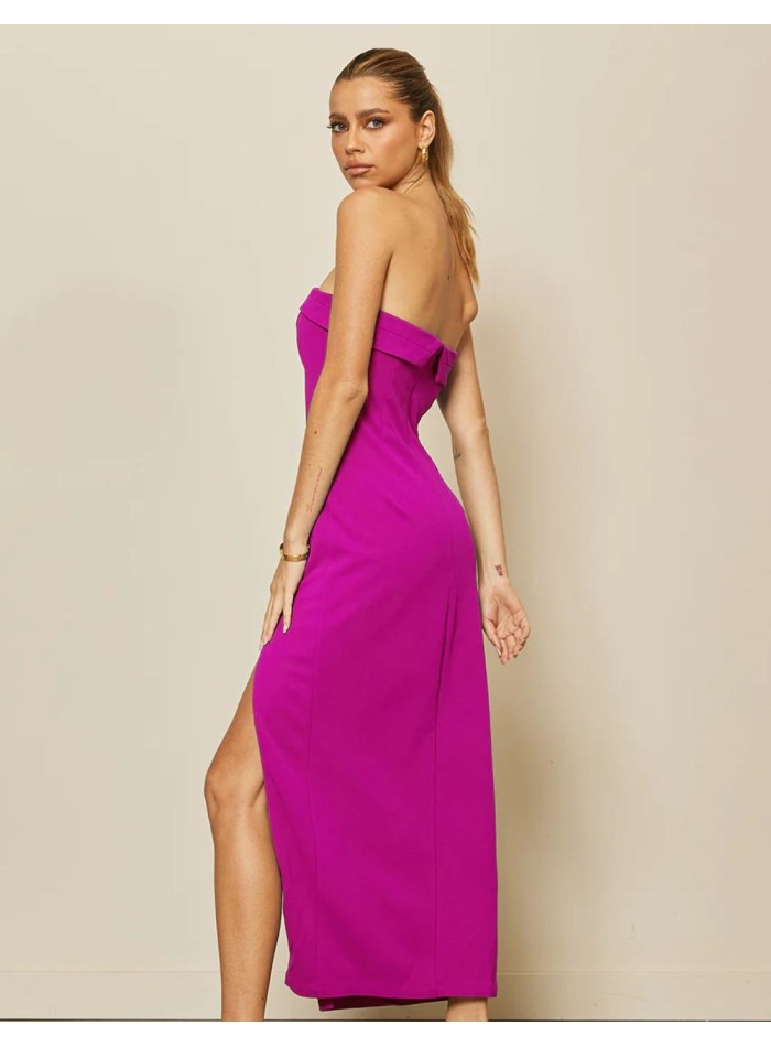 Bougainvillea strapless midi dress with side...