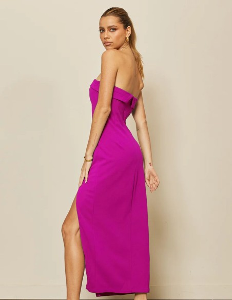 Bougainvillea strapless midi dress with side slit and side slit