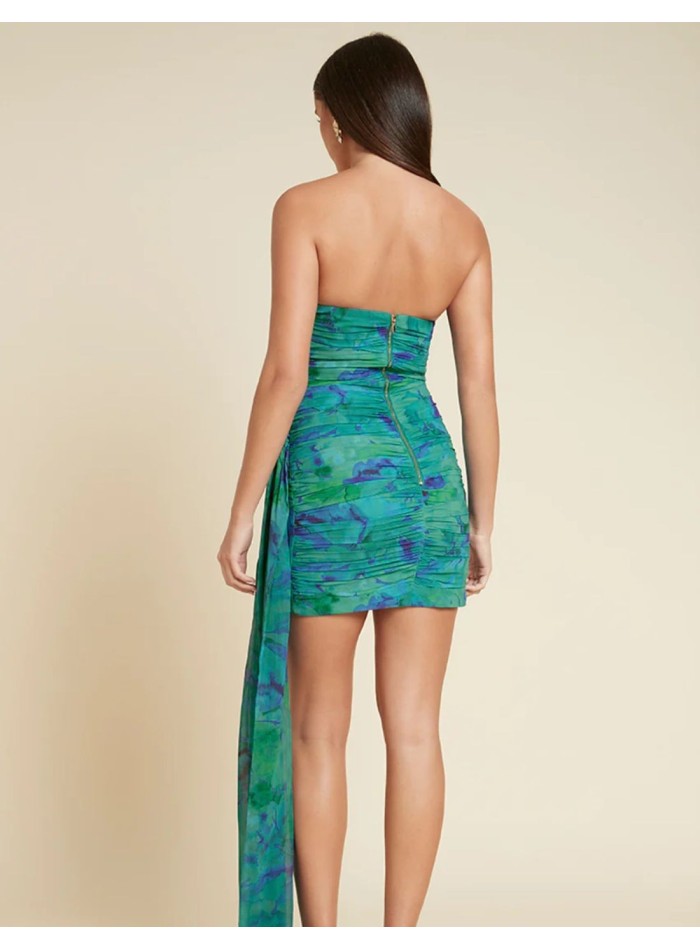 Printed short party dress with bustier style cut