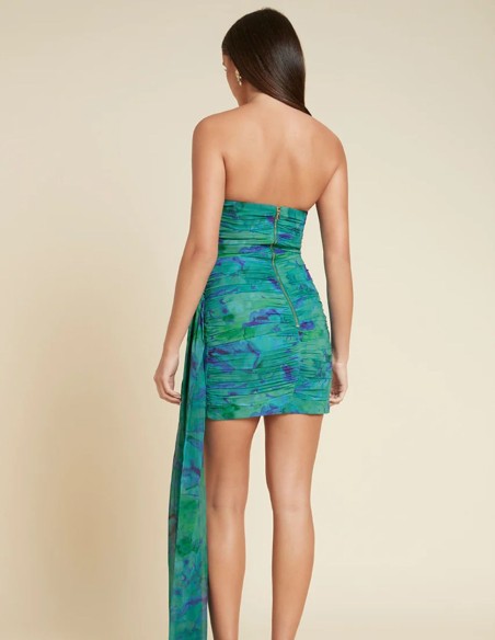 Printed short party dress with bustier style cut