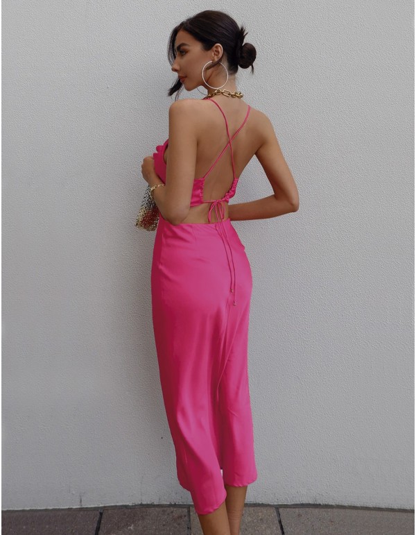 Vestido de fiesta midi de satén con espalda abierta 2