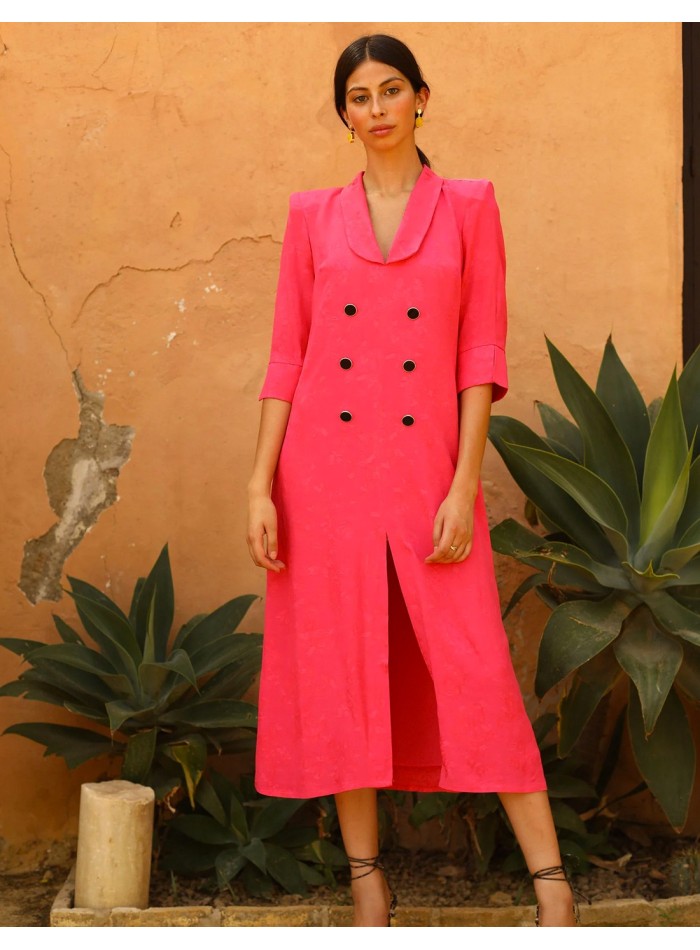 Vestido de fiesta midi con cuello smoking y...