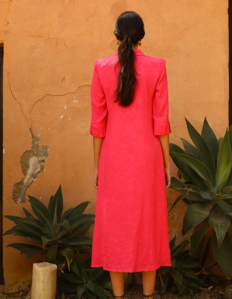 Midi party dress with tuxedo collar and buttons