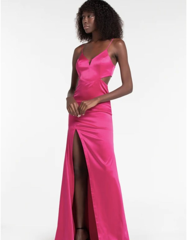 Vestido de fiesta largo satinado con tirantes y cuerpo... 2