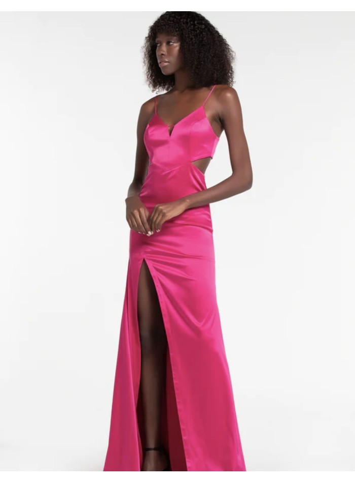 Robe longue de fête en satin avec bretelles et...