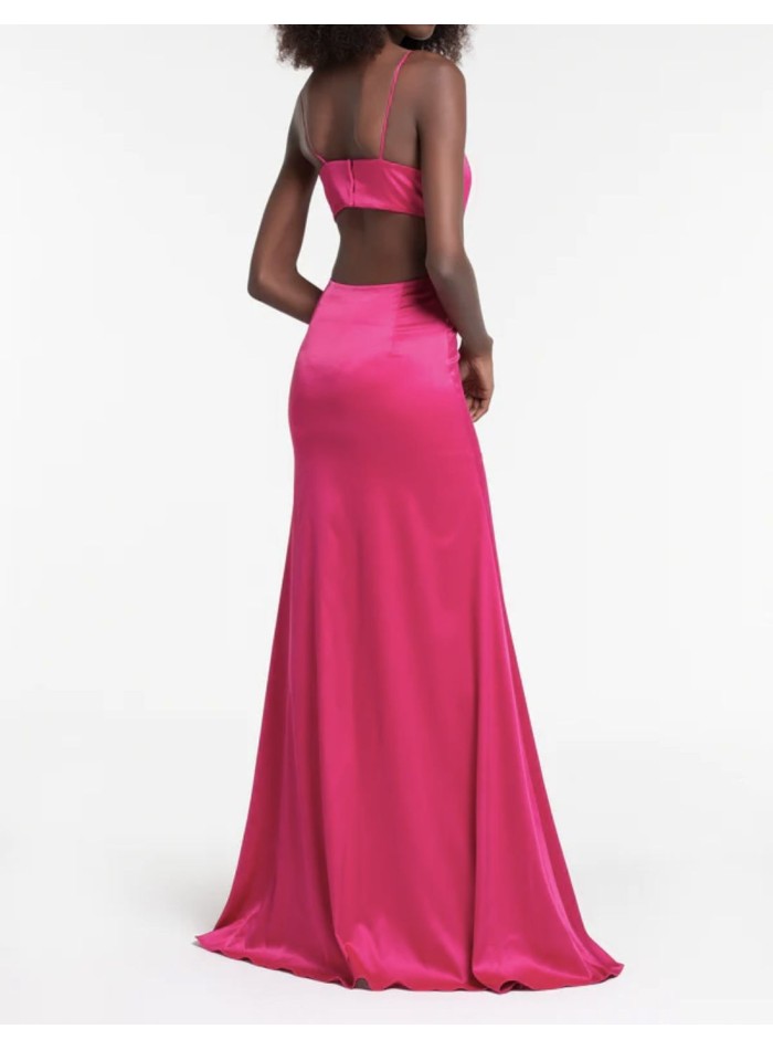 Vestido de fiesta largo satinado con tirantes y...