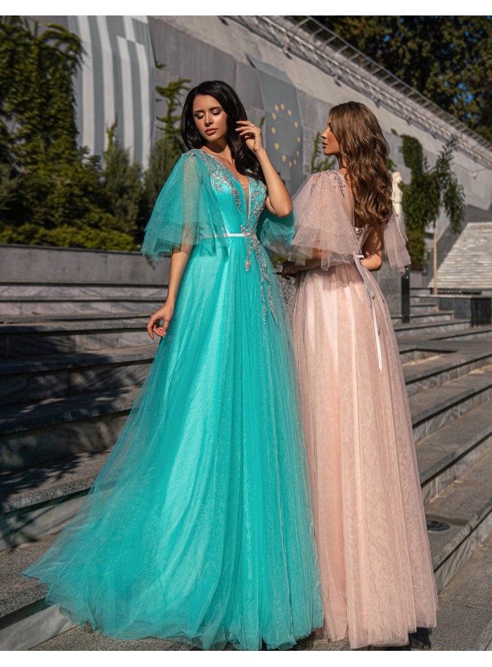 Robe longue de fête avec corsage en tulle et...