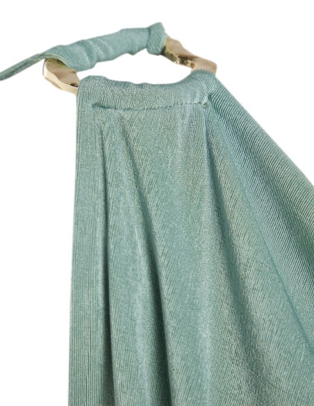 Vestido de fiesta estilo griego azul claro con detalles dorados