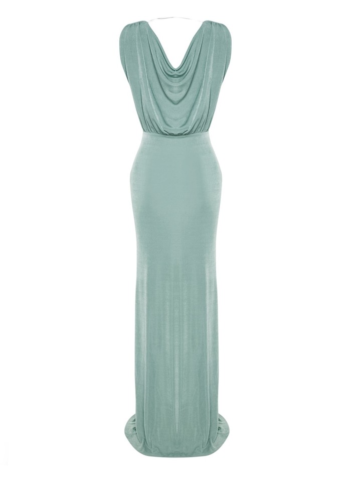 Light blue greek style evening dress with gold...