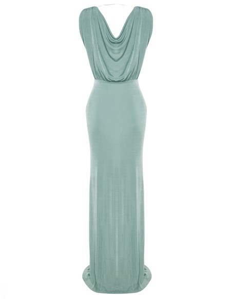 Light blue greek style evening dress with gold detailing
