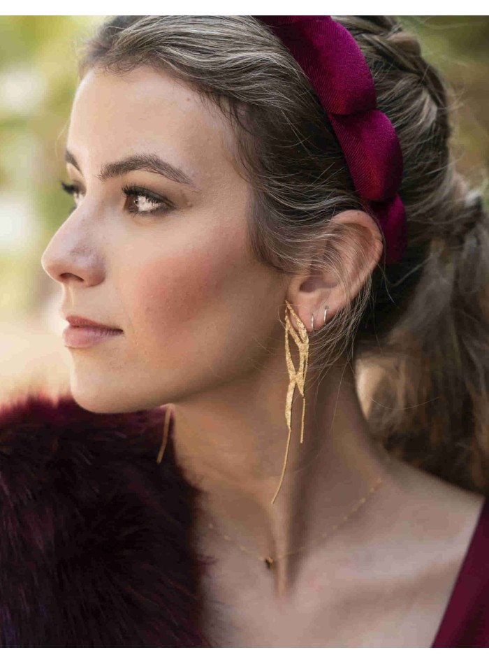 Gold plated long party earrings with three chains