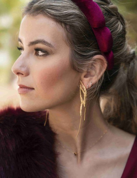 Boucles d'oreilles longues plaquées or avec trois chaînes