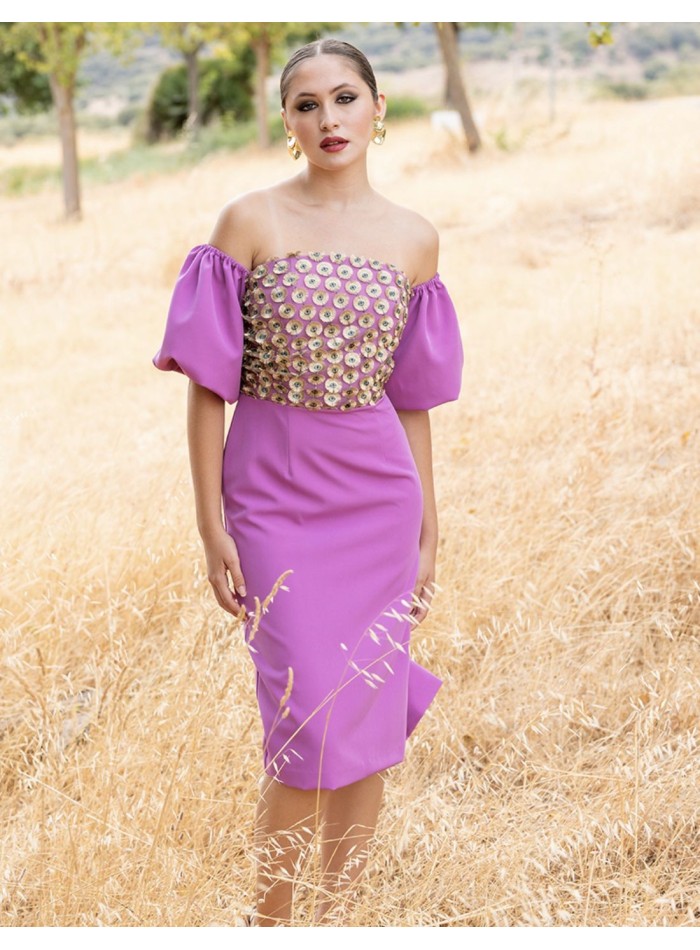 Vestido coctel palabra de honor con mangas