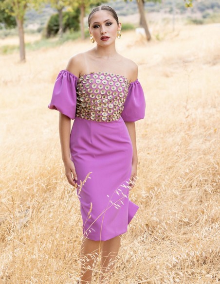 Vestido coctel palabra de honor con mangas