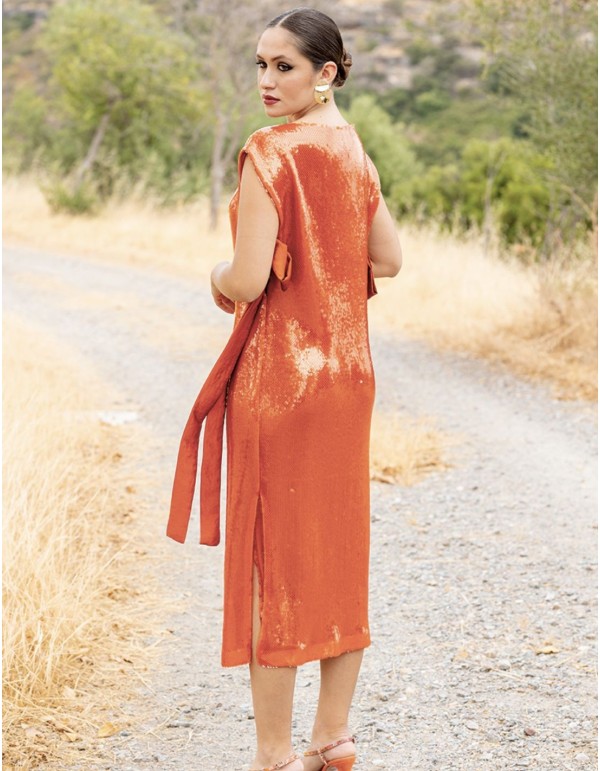 Terracotta midi party dress with sequins 2