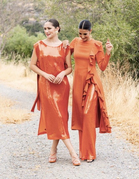 Terracotta midi party dress with sequins