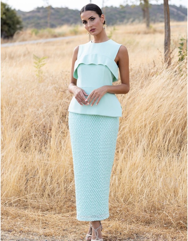 Robe midi avec volants et jupe en dentelle 2