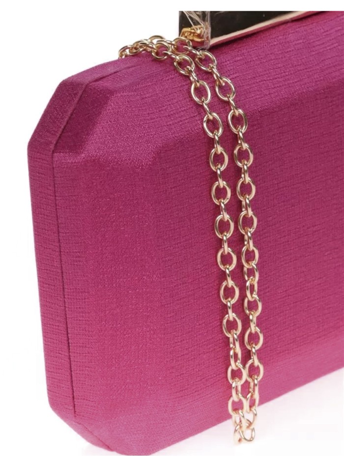Shiny fabric bag with metallic clasp octogonal
