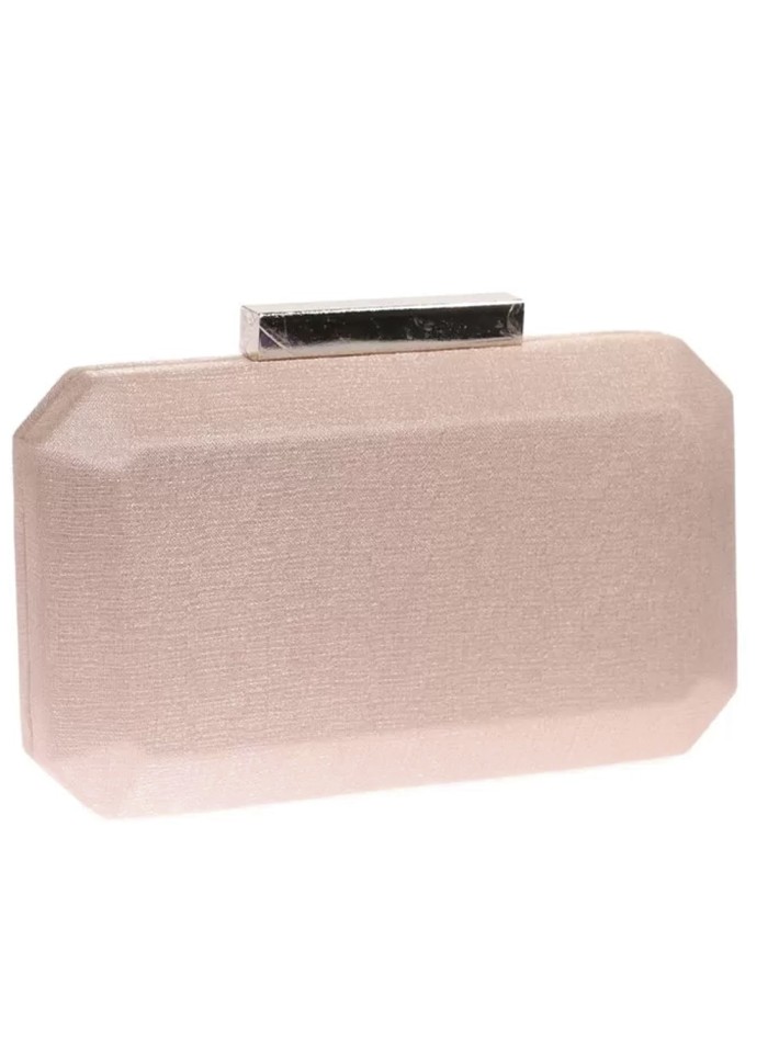Shiny fabric bag with metallic clasp octogonal
