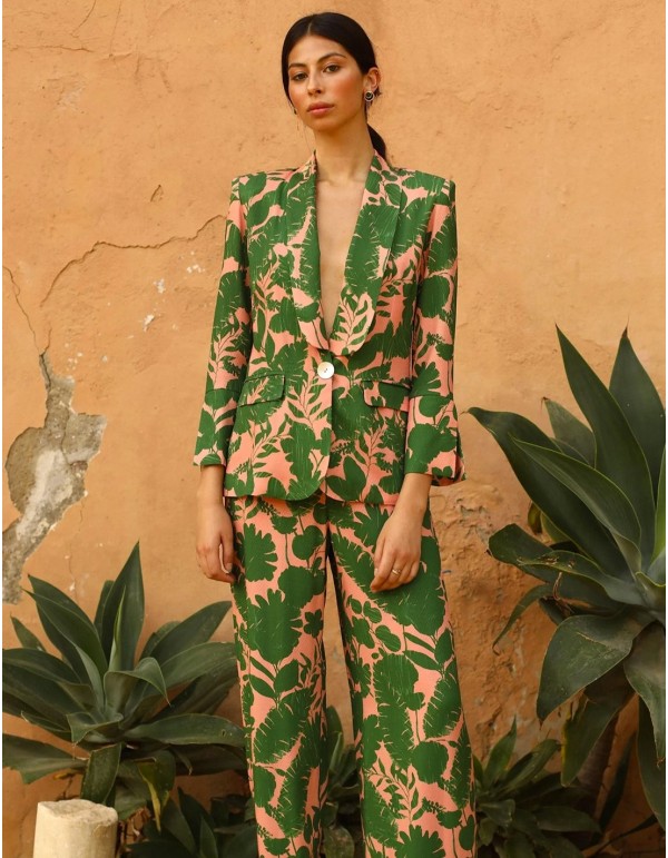 Printed suit jacket with plunging neckline