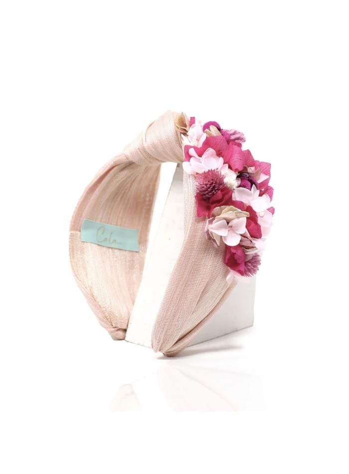 Pink knotted headband with preserved flowers