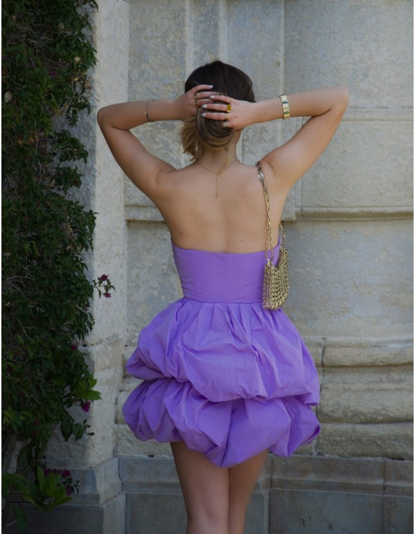 Vestido corto de fiesta con escote bandeau y falda abombada a capas 2