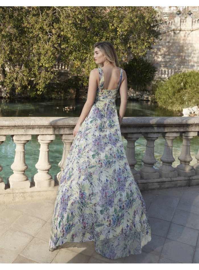 Robe longue de fête en mousseline de soie à...