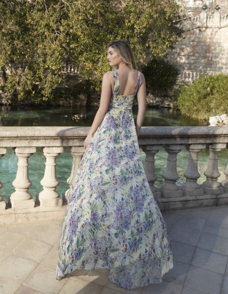 Long chiffon floral print party dress