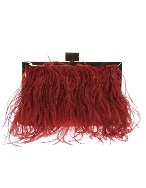 Bolso de fiesta de plumas y satén con cierre dorado