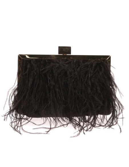 Feather and satin evening clutch bag with gold clasp closure
