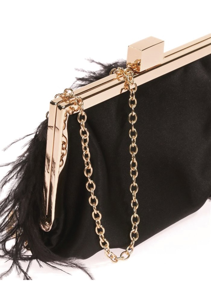 Feather and satin evening clutch bag with gold...