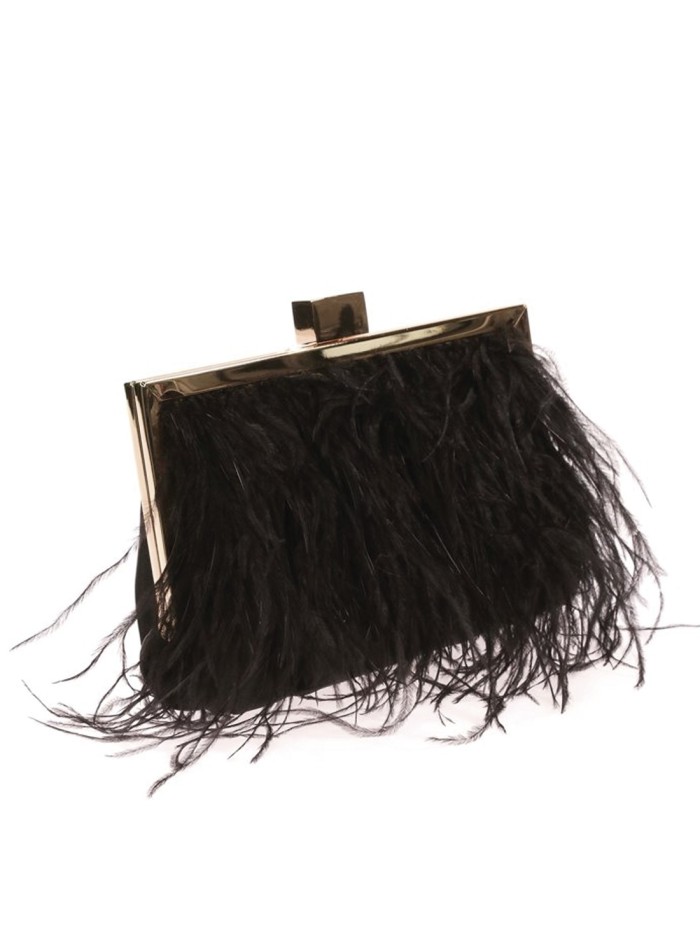 Feather and satin evening clutch bag with gold...