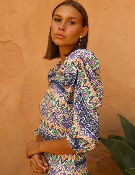 Midi party dress with ethnic print