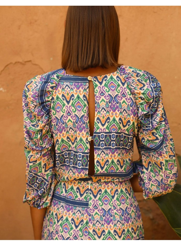 Vestido midi de fiesta con estampado étnico