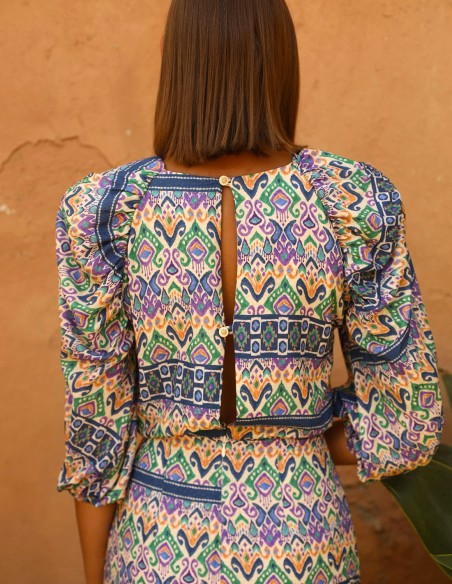 Robe de soirée midi à imprimé ethnique