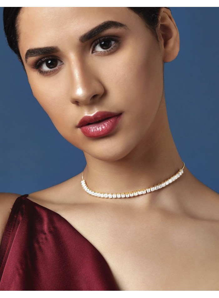 Gold-plated crystals choker necklace