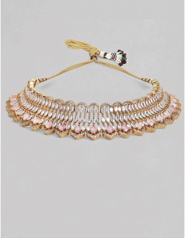Gold-plated guest choker with crystals and pink stones 2