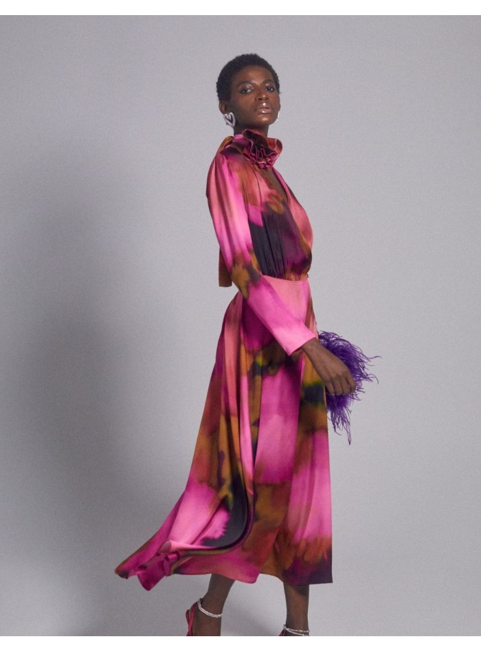 Vestido midi de fiesta cruzado estampado de seda