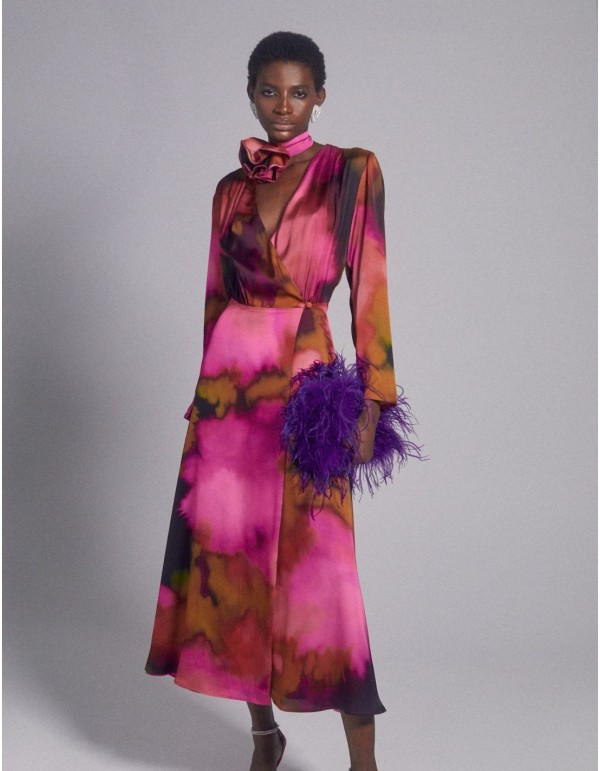 Vestido midi de fiesta cruzado estampado de seda 2