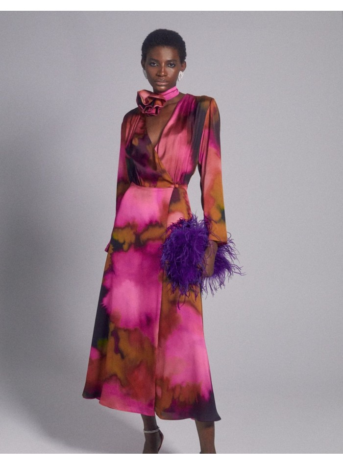 Vestido midi de fiesta cruzado estampado de seda