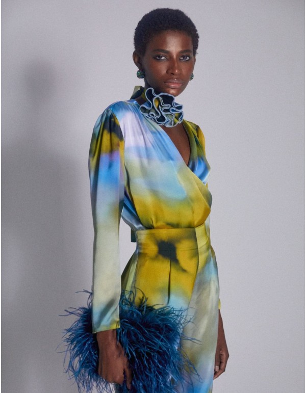 Chemisier de fête imprimé en satin avec détails floraux