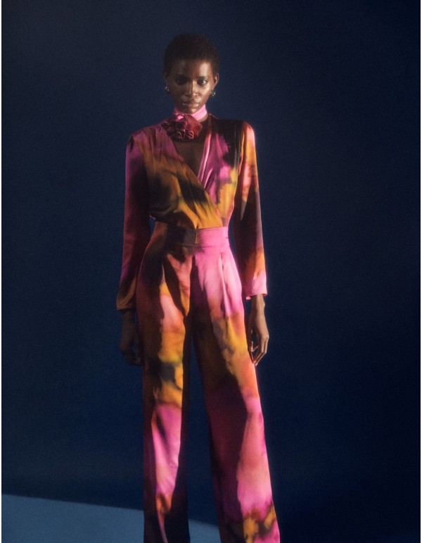 Pantalon long de fête imprimé satin